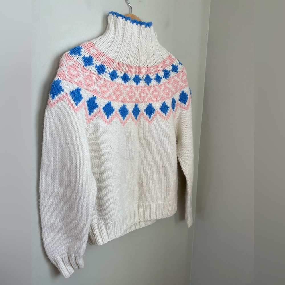 Vintage Hand-Knit Nordic Fair Isle Turtleneck Sweater Medium Cottagecore Boho - Picture 9 of 12